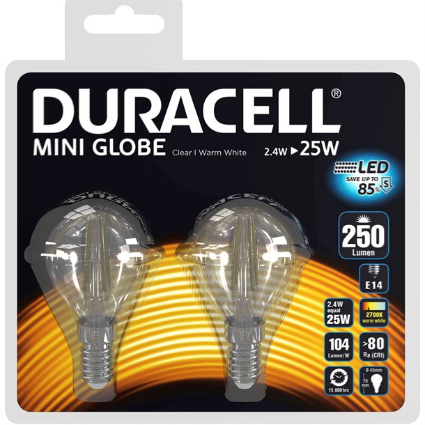 Duracell® LED filament pære E14 med 250 lumen (svarer til 25W) #M150N14B2  
